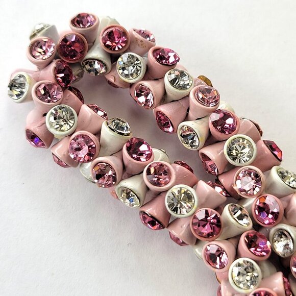 Pink and White Rhinestone Stretch Bracelet - Picture 7 of 12